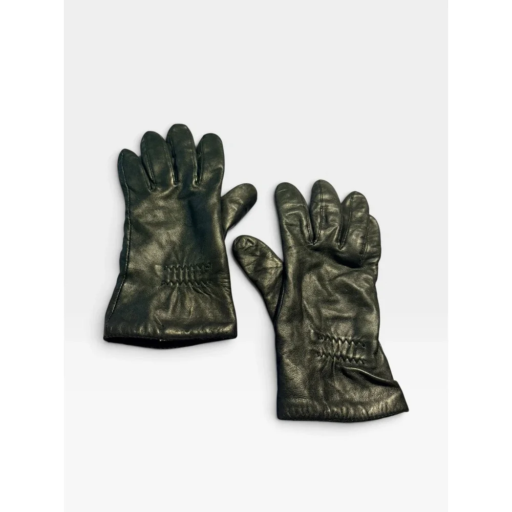 Downed womens Black Leather Gloves Soft Lined Elastic Wrist Winter Accessories S